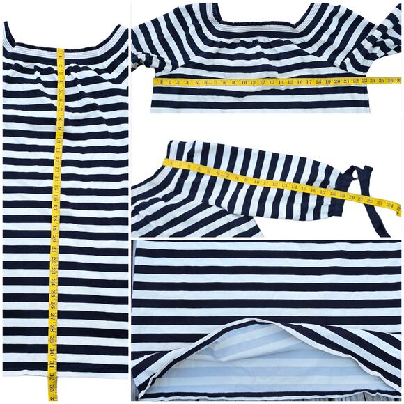 Striped Dress J.Crew Plus Size XXL Navy Ivory Off Shoulder Cotton Muslin Bow Tie - Picture 8 of 10